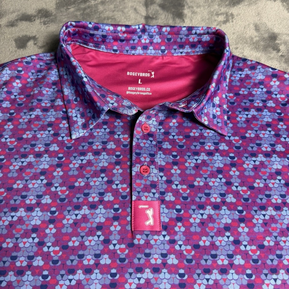 BogeyBros Golf‎ Polo Shirt Mens Large Pink Short Sleeve Bikini Bottoms All Over